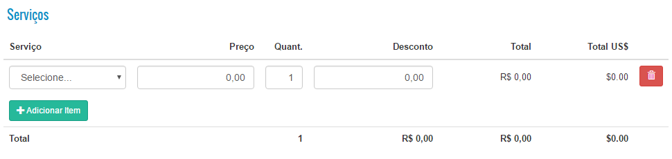 Nova Proforma Inicial Adicionar Servicos