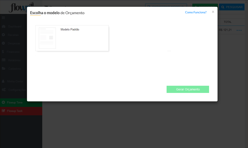 Modelo de orçamento no Flowup