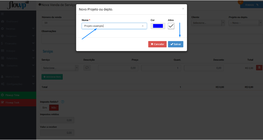 como gerenciar receitas no flowup