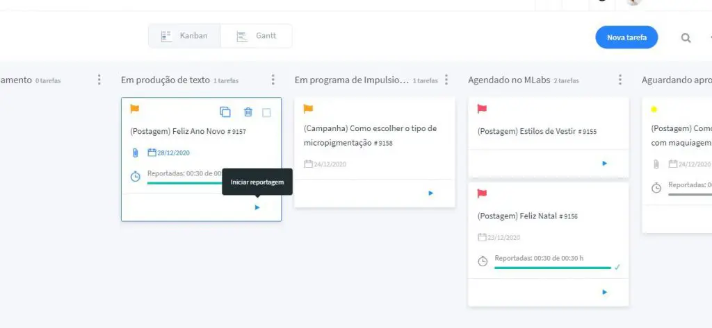 Reportagem de horas no FlowUp - gestão da rotina