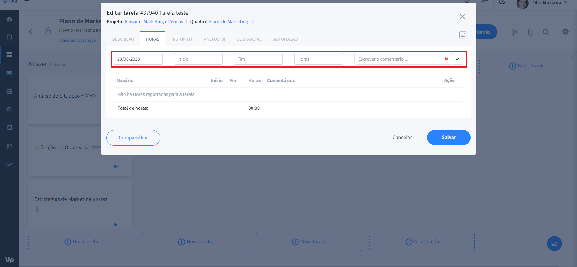 flowup reportar horas - flexibilidade no trabalho