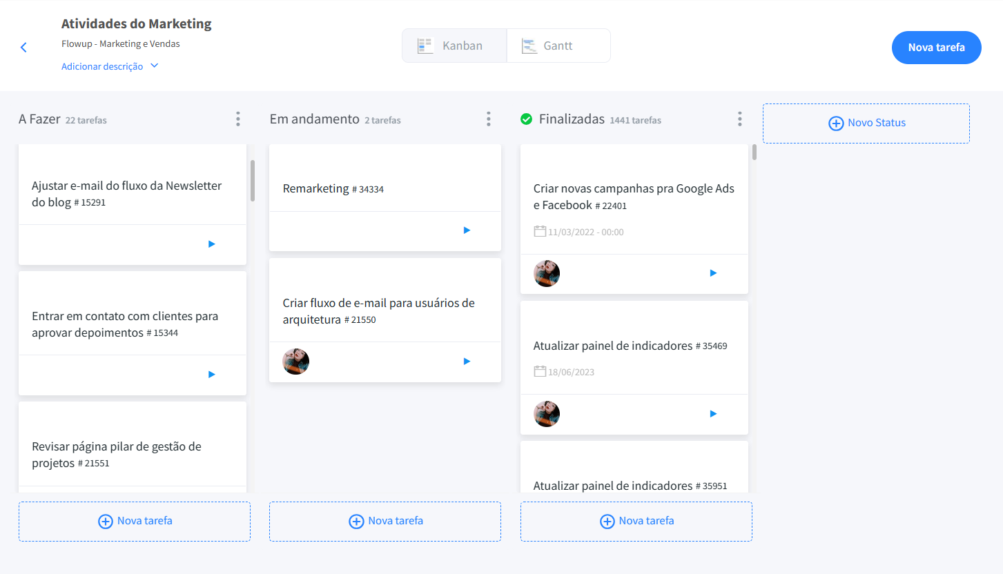 Quadros Kanban plano de ação