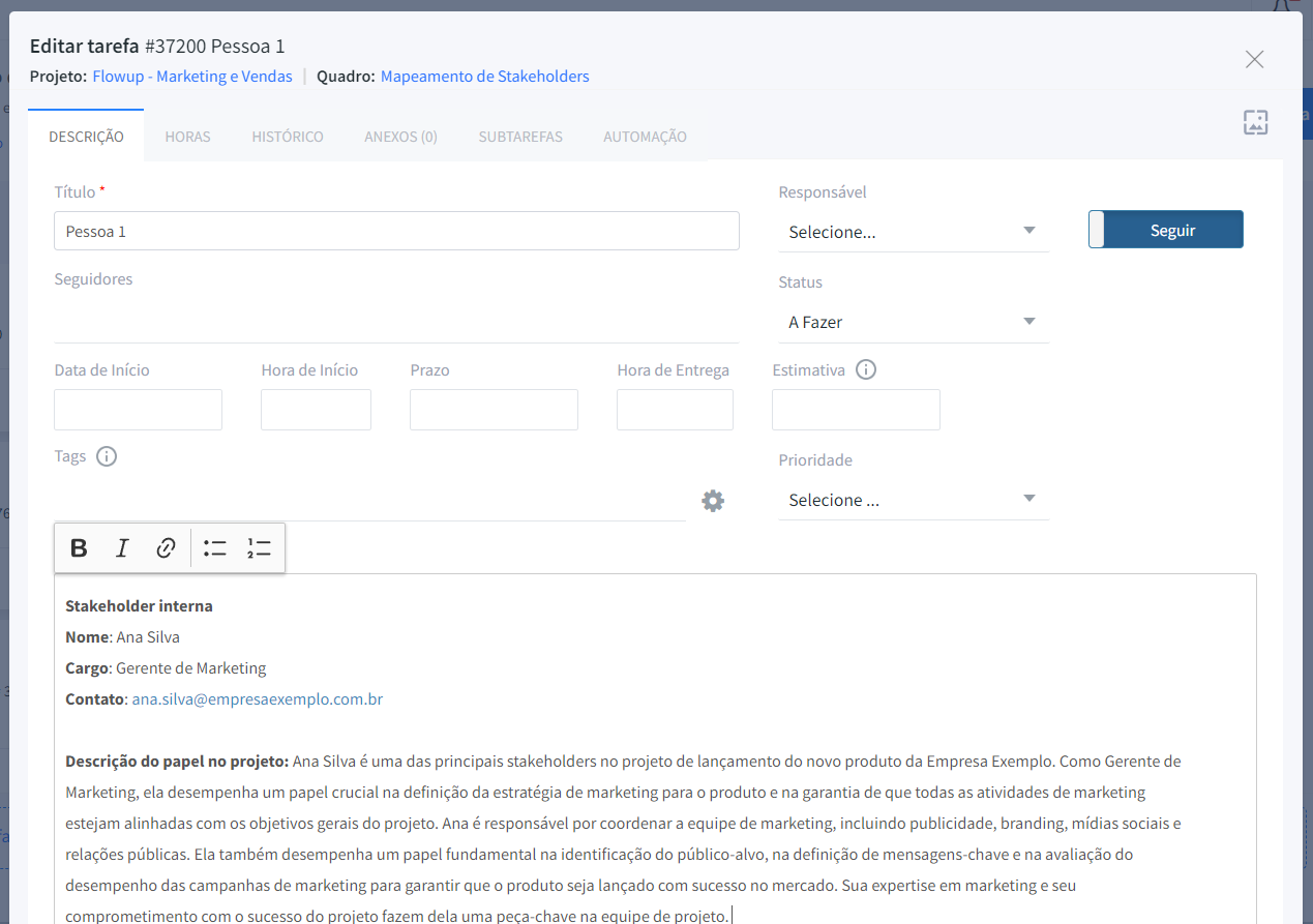 Mapeamento de stakeholder - detalhando um stakeholder interno