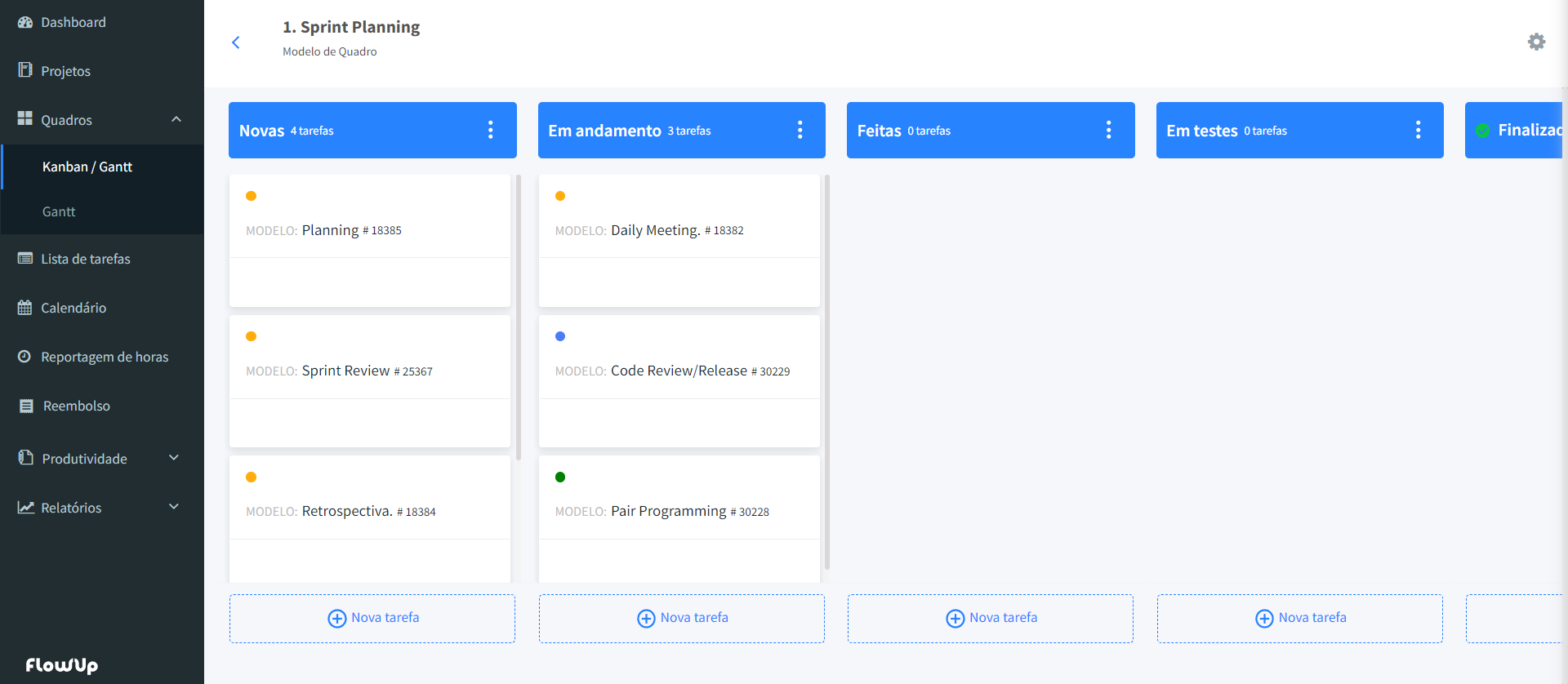modelo de quadro kanban de sprint