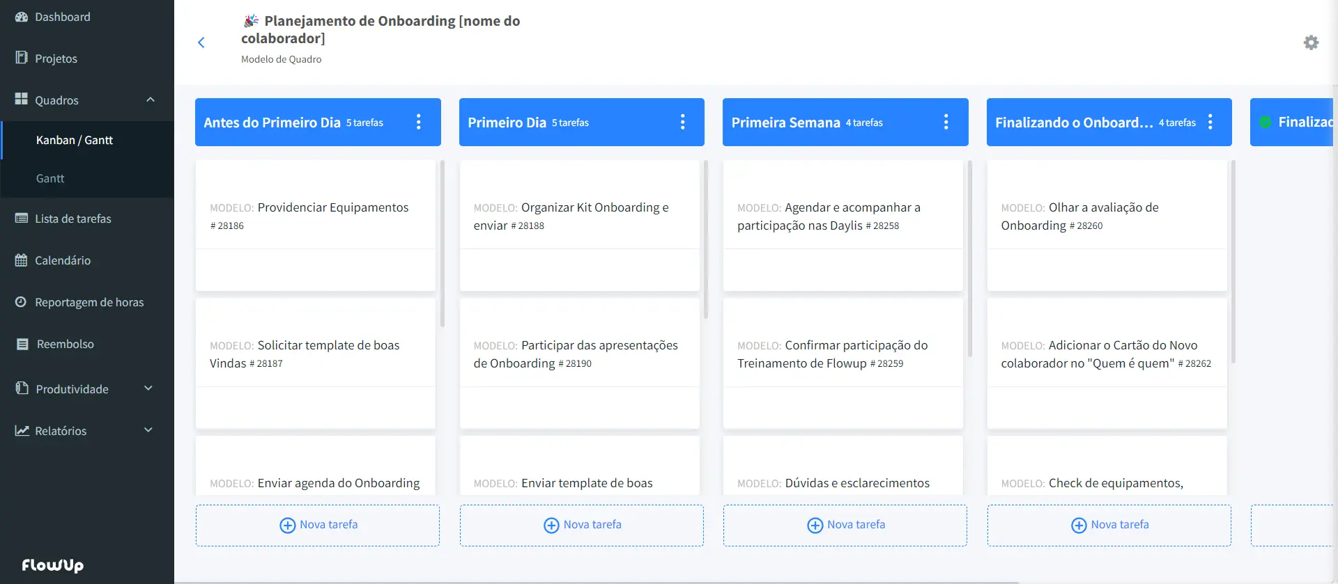 modelo de quadro kanban de onboarding.