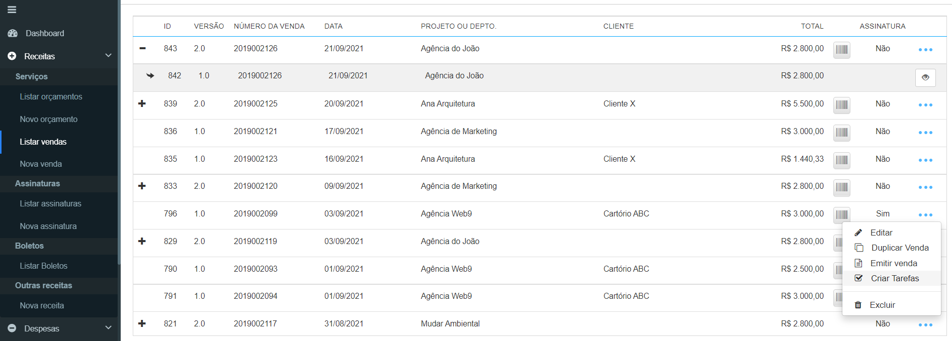 como criar tarefas a partir de vendas - gerenciamento de vendas