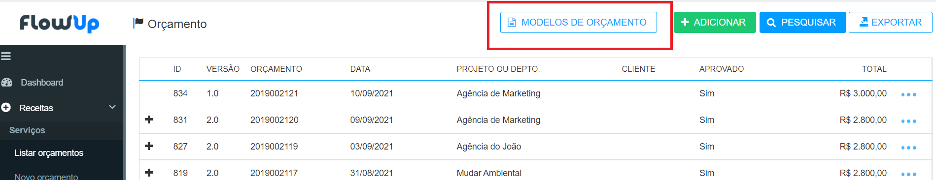 Como configurar modelo de orçamento?