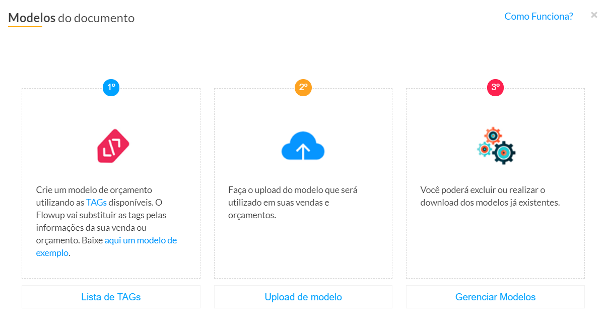 Modelos de orçamento no Flowup 