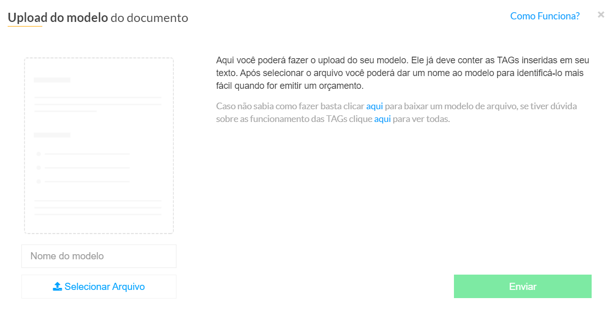 upload do modelo de orçamento no flowup