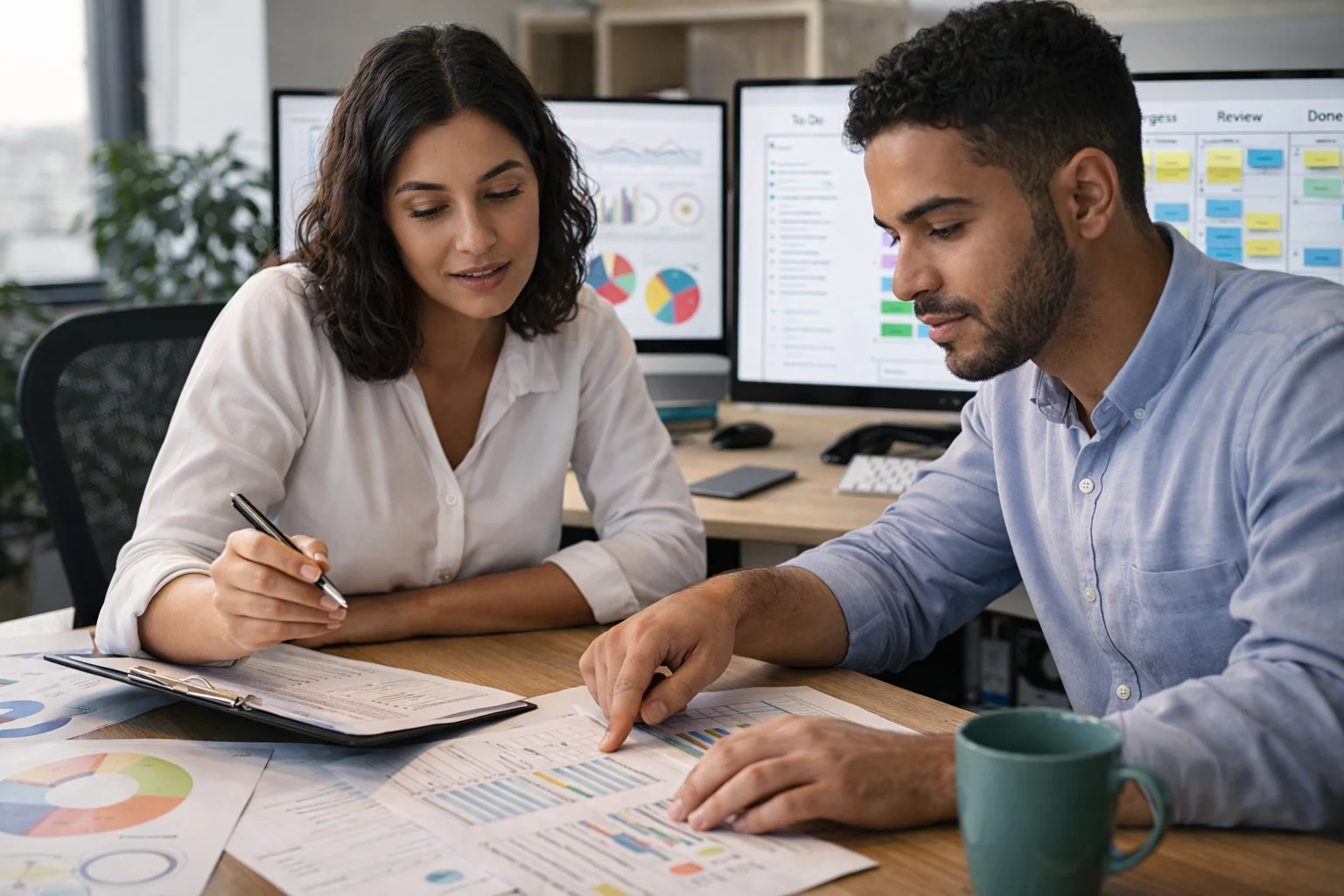 Profissionais analisando relatórios e dashboards para melhorar a gestão de pauta e tomada de decisão
